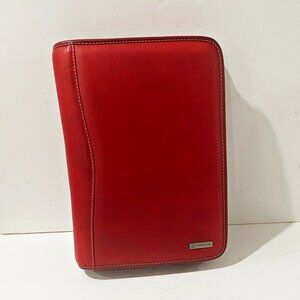Franklin Covey Planner 7-Ring Zippered Binder Red Leather Planner Organizer